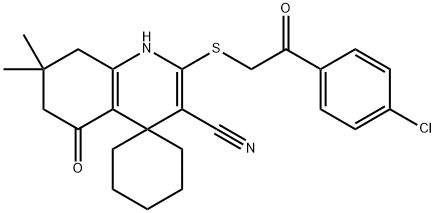 2-{[2-(4-chlorophenyl)-2-oxoethyl]sulfanyl}-7,7-dimethyl-5-oxo-1,4,5,6,7,8-hexahydrospiro[quinoline-4,1'-cyclohexane]-3-carbonitrile 结构式