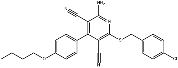 2-amino-4-(4-butoxyphenyl)-6-[(4-chlorobenzyl)sulfanyl]-3,5-pyridinedicarbonitrile 结构式