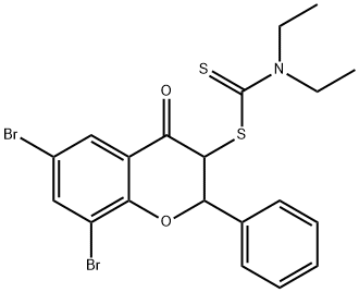 6,8-dibromo-4-oxo-2-phenyl-3,4-dihydro-2H-chromen-3-yl diethyldithiocarbamate 结构式
