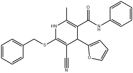6-(benzylsulfanyl)-5-cyano-4-(2-furyl)-2-methyl-N-phenyl-1,4-dihydropyridine-3-carboxamide 结构式