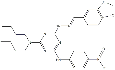 1,3-benzodioxole-5-carbaldehyde (4-(dibutylamino)-6-{4-nitroanilino}-1,3,5-triazin-2-yl)hydrazone 结构式