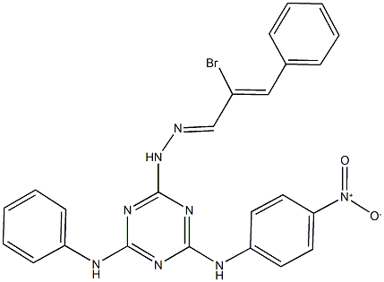 2-bromo-3-phenylacrylaldehyde (4-anilino-6-{4-nitroanilino}-1,3,5-triazin-2-yl)hydrazone 结构式