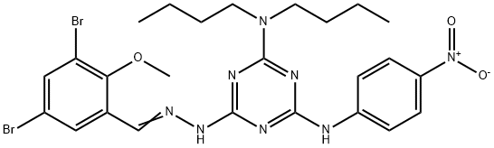 3,5-dibromo-2-methoxybenzaldehyde (4-(dibutylamino)-6-{4-nitroanilino}-1,3,5-triazin-2-yl)hydrazone 结构式