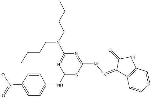 1H-indole-2,3-dione 3-[(4-(dibutylamino)-6-{4-nitroanilino}-1,3,5-triazin-2-yl)hydrazone] 结构式