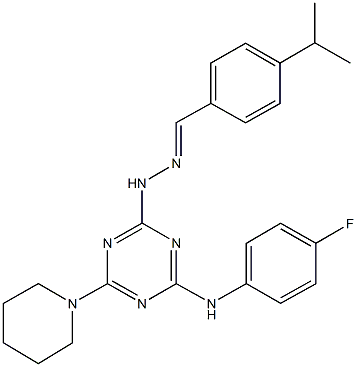 4-isopropylbenzaldehyde [4-(4-fluoroanilino)-6-(1-piperidinyl)-1,3,5-triazin-2-yl]hydrazone 结构式