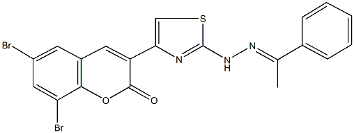 6,8-dibromo-3-{2-[2-(1-phenylethylidene)hydrazino]-1,3-thiazol-4-yl}-2H-chromen-2-one 结构式