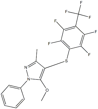 5-methoxy-3-methyl-1-phenyl-4-{[2,3,5,6-tetrafluoro-4-(trifluoromethyl)phenyl]sulfanyl}-1H-pyrazole 结构式