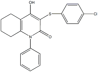 3-[(4-chlorophenyl)sulfanyl]-4-hydroxy-1-phenyl-5,6,7,8-tetrahydro-2(1H)-quinolinone 结构式