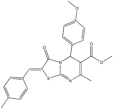 methyl 5-(4-methoxyphenyl)-7-methyl-2-(4-methylbenzylidene)-3-oxo-2,3-dihydro-5H-[1,3]thiazolo[3,2-a]pyrimidine-6-carboxylate 结构式