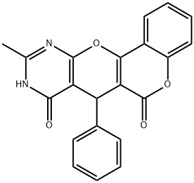 10-methyl-7-phenyl-7,9-dihydro-6H,8H-chromeno[3',4':5,6]pyrano[2,3-d]pyrimidine-6,8-dione 结构式