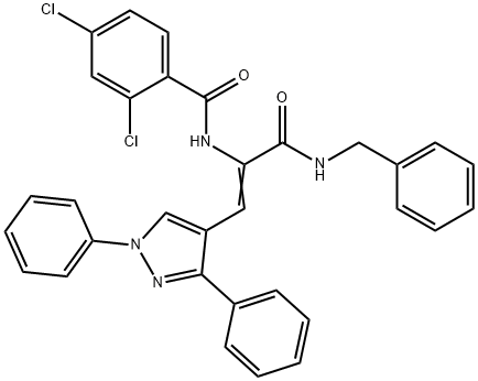 N-[1-[(benzylamino)carbonyl]-2-(1,3-diphenyl-1H-pyrazol-4-yl)vinyl]-2,4-dichlorobenzamide 结构式