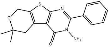 3-amino-6,6-dimethyl-2-phenyl-3,5,6,8-tetrahydro-4H-pyrano[4',3':4,5]thieno[2,3-d]pyrimidin-4-one 结构式