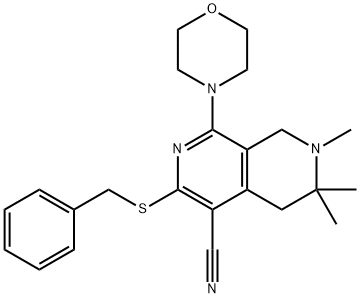 3-(benzylsulfanyl)-6,6,7-trimethyl-1-morpholin-4-yl-5,6,7,8-tetrahydro[2,7]naphthyridine-4-carbonitrile 结构式