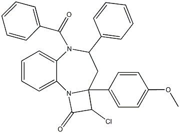 5-benzoyl-2-chloro-2a-(4-methoxyphenyl)-4-phenyl-2a,3,4,5-tetrahydroazeto[1,2-a][1,5]benzodiazepin-1(2H)-one 结构式