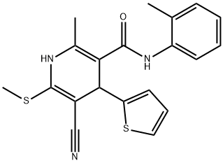 5-cyano-2-methyl-N-(2-methylphenyl)-6-(methylsulfanyl)-4-(2-thienyl)-1,4-dihydro-3-pyridinecarboxamide 结构式