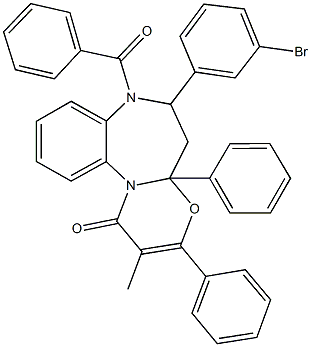 7-benzoyl-6-(3-bromophenyl)-2-methyl-3,4a-diphenyl-4a,5,6,7-tetrahydro-1H-[1,3]oxazino[3,2-a][1,5]benzodiazepin-1-one 结构式