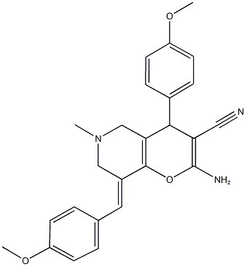 2-amino-8-(4-methoxybenzylidene)-4-(4-methoxyphenyl)-6-methyl-5,6,7,8-tetrahydro-4H-pyrano[3,2-c]pyridine-3-carbonitrile 结构式