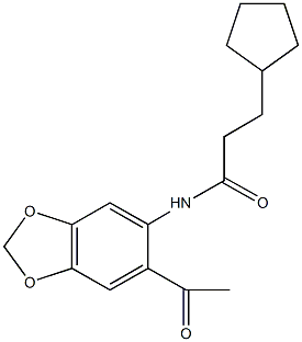 N-(6-acetyl-1,3-benzodioxol-5-yl)-3-cyclopentylpropanamide 结构式