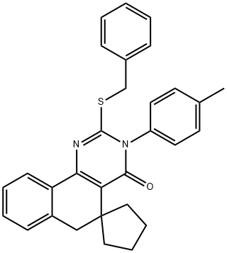 2-(benzylsulfanyl)-3-(4-methylphenyl)-5,6-dihydrospiro(benzo[h]quinazoline-5,1'-cyclopentane)-4(3H)-one 结构式