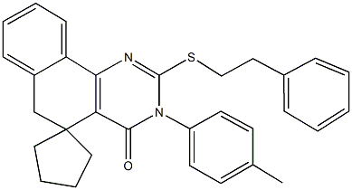 3-(4-methylphenyl)-2-[(2-phenylethyl)sulfanyl]-5,6-dihydrospiro(benzo[h]quinazoline-5,1'-cyclopentane)-4(3H)-one 结构式