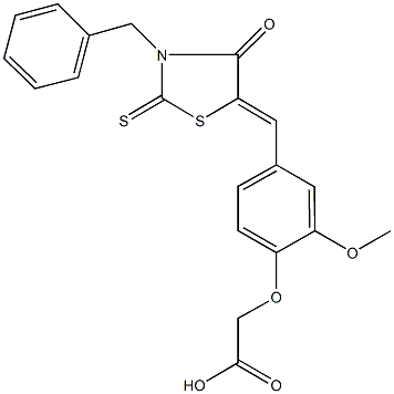 {4-[(3-benzyl-4-oxo-2-thioxo-1,3-thiazolidin-5-ylidene)methyl]-2-methoxyphenoxy}acetic acid 结构式