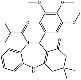 10-isobutyryl-3,3-dimethyl-11-(3,4,5-trimethoxyphenyl)-2,3,4,5,10,11-hexahydro-1H-dibenzo[b,e][1,4]diazepin-1-one 结构式