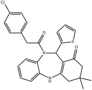 10-[(4-chlorophenyl)acetyl]-3,3-dimethyl-11-(2-thienyl)-2,3,4,5,10,11-hexahydro-1H-dibenzo[b,e][1,4]diazepin-1-one 结构式