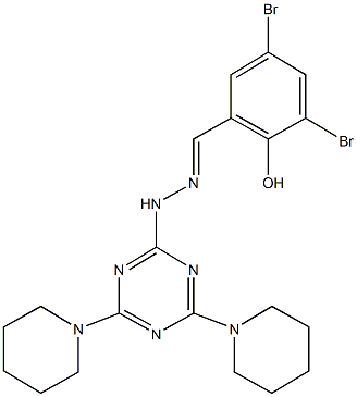 3,5-dibromo-2-hydroxybenzaldehyde [4,6-di(1-piperidinyl)-1,3,5-triazin-2-yl]hydrazone 结构式