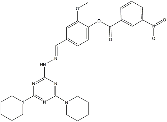 4-{2-[4,6-di(1-piperidinyl)-1,3,5-triazin-2-yl]carbohydrazonoyl}-2-methoxyphenyl 3-nitrobenzoate 结构式