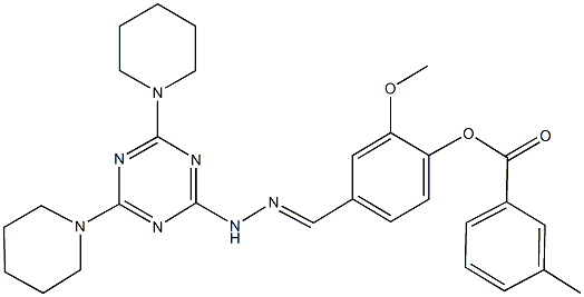 4-{2-[4,6-di(1-piperidinyl)-1,3,5-triazin-2-yl]carbohydrazonoyl}-2-methoxyphenyl 3-methylbenzoate 结构式