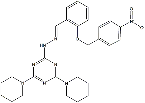 2-({4-nitrobenzyl}oxy)benzaldehyde [4,6-di(1-piperidinyl)-1,3,5-triazin-2-yl]hydrazone 结构式
