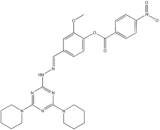 4-{2-[4,6-di(1-piperidinyl)-1,3,5-triazin-2-yl]carbohydrazonoyl}-2-methoxyphenyl 4-nitrobenzoate 结构式