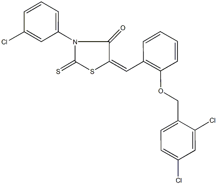 3-(3-chlorophenyl)-5-{2-[(2,4-dichlorobenzyl)oxy]benzylidene}-2-thioxo-1,3-thiazolidin-4-one 结构式