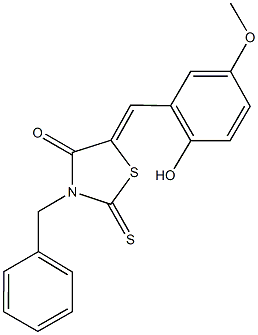 3-benzyl-5-(2-hydroxy-5-methoxybenzylidene)-2-thioxo-1,3-thiazolidin-4-one 结构式