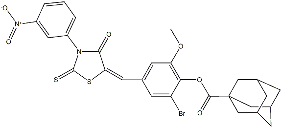 2-bromo-4-[(3-{3-nitrophenyl}-4-oxo-2-thioxo-1,3-thiazolidin-5-ylidene)methyl]-6-methoxyphenyl 1-adamantanecarboxylate 结构式