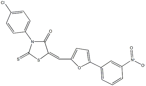 3-(4-chlorophenyl)-5-[(5-{3-nitrophenyl}-2-furyl)methylene]-2-thioxo-1,3-thiazolidin-4-one 结构式