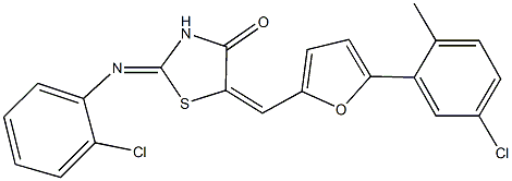 5-{[5-(5-chloro-2-methylphenyl)-2-furyl]methylene}-2-[(2-chlorophenyl)imino]-1,3-thiazolidin-4-one 结构式
