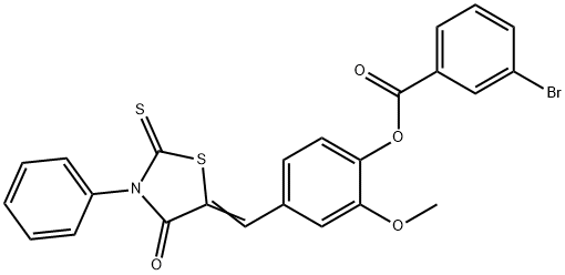 2-methoxy-4-[(4-oxo-3-phenyl-2-thioxo-1,3-thiazolidin-5-ylidene)methyl]phenyl 3-bromobenzoate 结构式