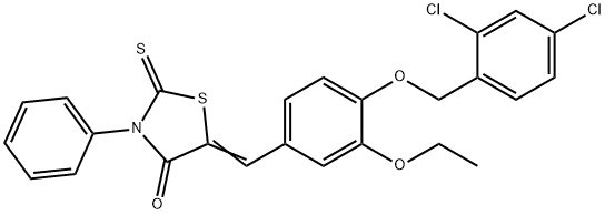 5-{4-[(2,4-dichlorobenzyl)oxy]-3-ethoxybenzylidene}-3-phenyl-2-thioxo-1,3-thiazolidin-4-one 结构式