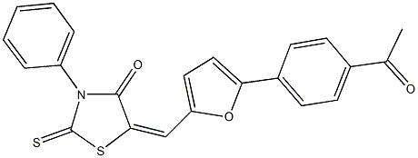 5-{[5-(4-acetylphenyl)-2-furyl]methylene}-3-phenyl-2-thioxo-1,3-thiazolidin-4-one 结构式