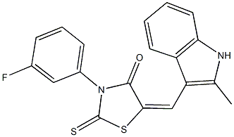 3-(3-fluorophenyl)-5-[(2-methyl-1H-indol-3-yl)methylene]-2-thioxo-1,3-thiazolidin-4-one 结构式
