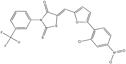 5-[(5-{2-chloro-4-nitrophenyl}-2-furyl)methylene]-2-thioxo-3-[3-(trifluoromethyl)phenyl]-1,3-thiazolidin-4-one 结构式