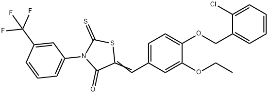 5-{4-[(2-chlorobenzyl)oxy]-3-ethoxybenzylidene}-2-thioxo-3-[3-(trifluoromethyl)phenyl]-1,3-thiazolidin-4-one 结构式
