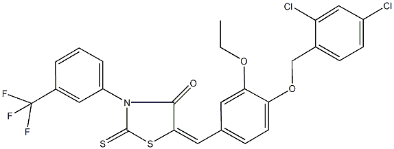 5-{4-[(2,4-dichlorobenzyl)oxy]-3-ethoxybenzylidene}-2-thioxo-3-[3-(trifluoromethyl)phenyl]-1,3-thiazolidin-4-one 结构式