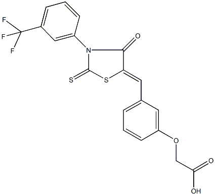 [3-({4-oxo-2-thioxo-3-[3-(trifluoromethyl)phenyl]-1,3-thiazolidin-5-ylidene}methyl)phenoxy]acetic acid 结构式