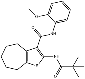 2-[(2,2-dimethylpropanoyl)amino]-N-(2-methoxyphenyl)-5,6,7,8-tetrahydro-4H-cyclohepta[b]thiophene-3-carboxamide 结构式