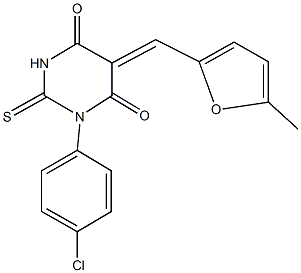 1-(4-chlorophenyl)-5-[(5-methyl-2-furyl)methylene]-2-thioxodihydro-4,6(1H,5H)-pyrimidinedione 结构式