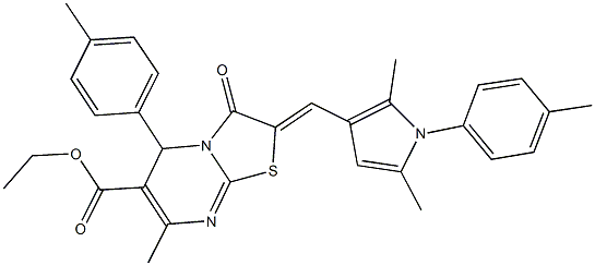 ethyl 2-{[2,5-dimethyl-1-(4-methylphenyl)-1H-pyrrol-3-yl]methylene}-7-methyl-5-(4-methylphenyl)-3-oxo-2,3-dihydro-5H-[1,3]thiazolo[3,2-a]pyrimidine-6-carboxylate 结构式