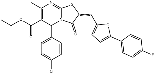 ethyl 5-(4-chlorophenyl)-2-{[5-(4-fluorophenyl)-2-furyl]methylene}-7-methyl-3-oxo-2,3-dihydro-5H-[1,3]thiazolo[3,2-a]pyrimidine-6-carboxylate 结构式