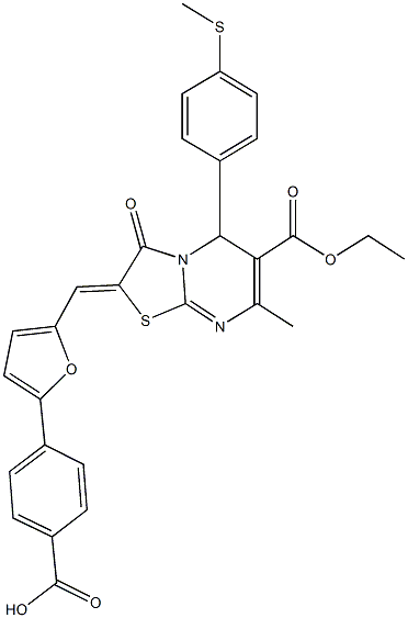 4-{5-[(6-(ethoxycarbonyl)-7-methyl-5-[4-(methylthio)phenyl]-3-oxo-5H-[1,3]thiazolo[3,2-a]pyrimidin-2(3H)-ylidene)methyl]-2-furyl}benzoicacid 结构式